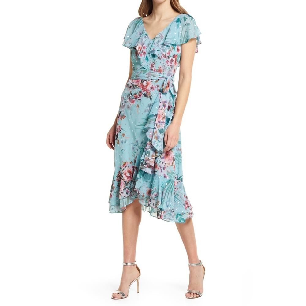 Eliza J Floral Ruffle Trim Dress Size 0 Nwot